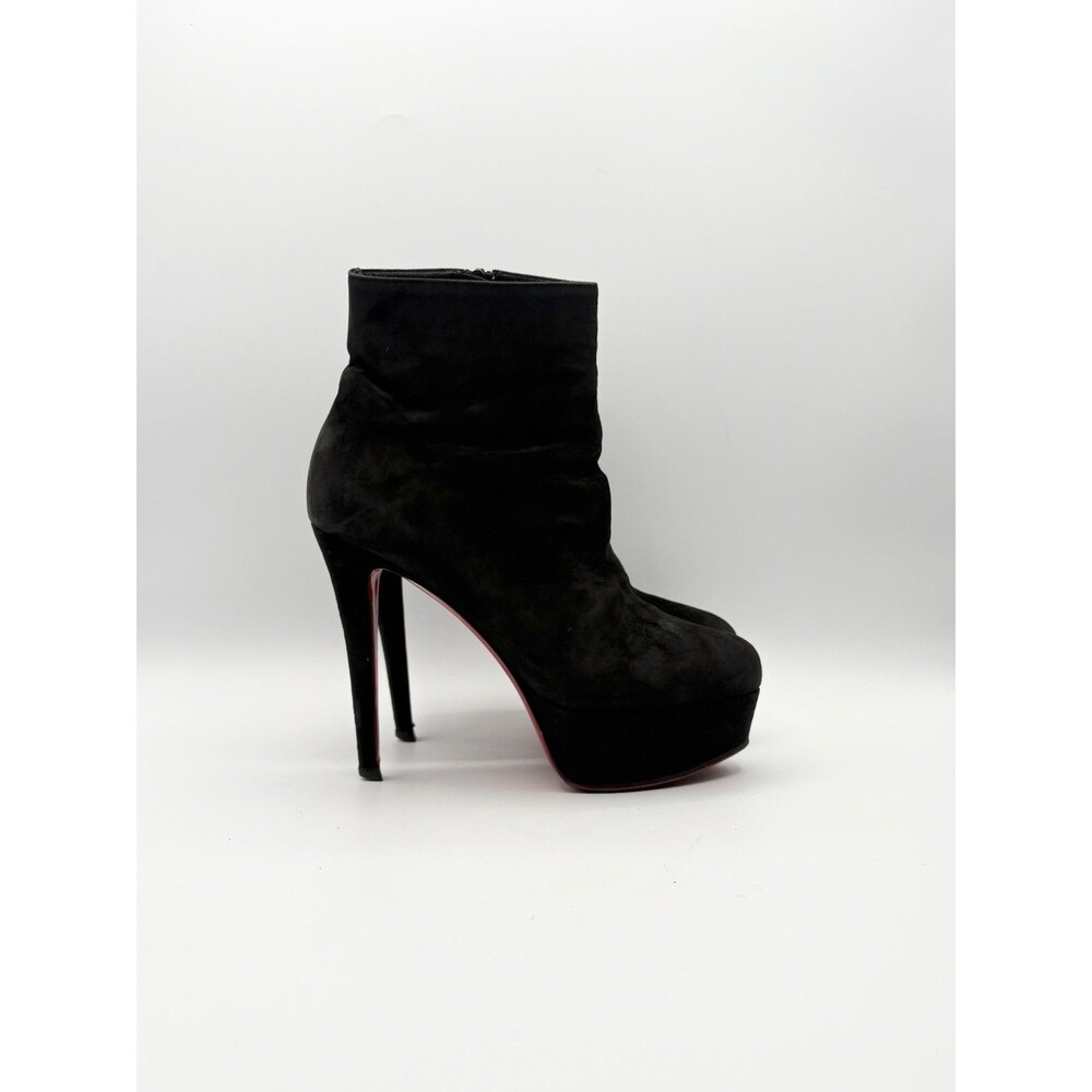 Christian Louboutin Black Suede Bianca 120 Ankle Booties Stiletto Size EU 36.5